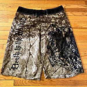 Apprime Shorts Mens Medium Y2K Death To The Wicked War Grim Reaper Board Swim